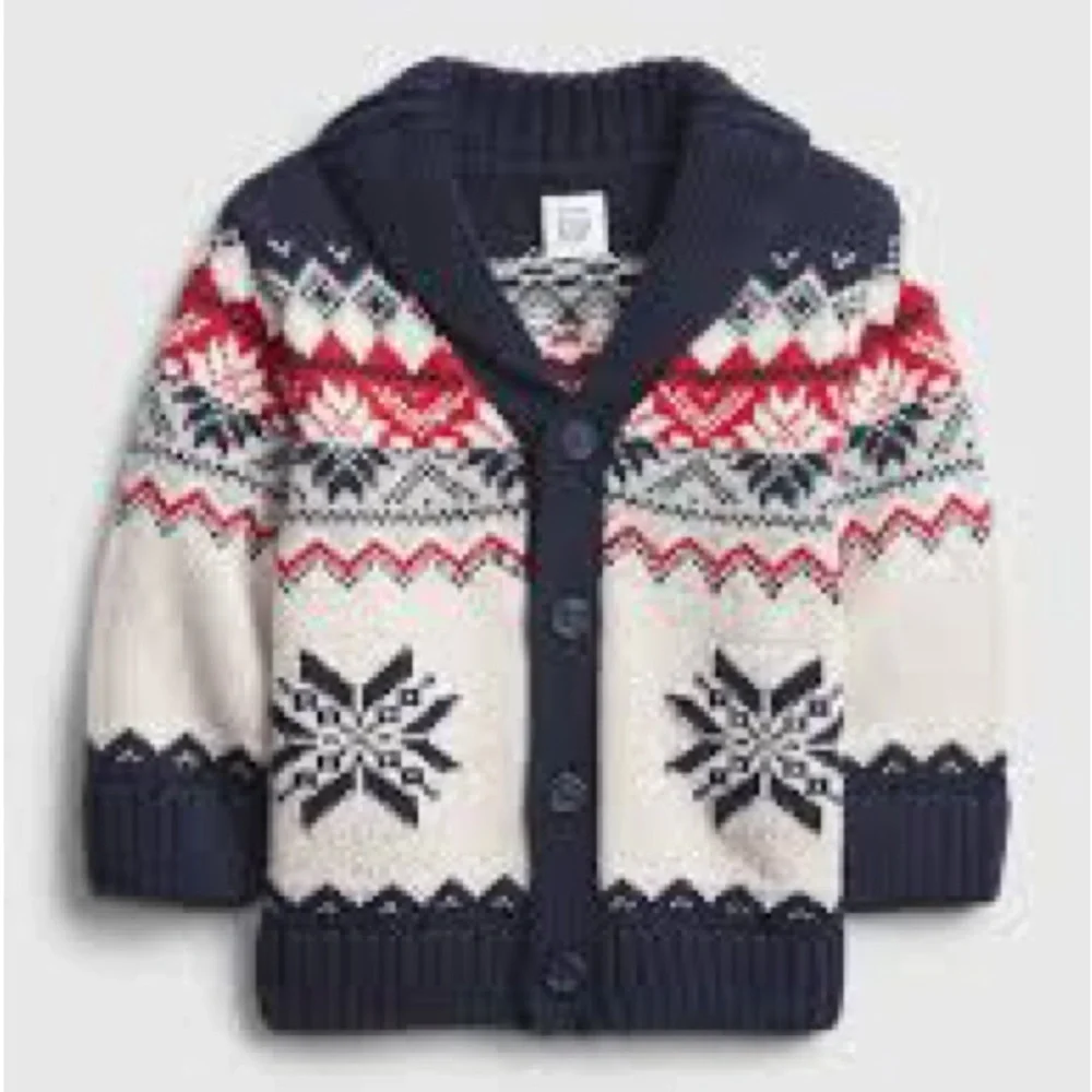 Baby GAP Fair Isle Intarsia Button Cardigan Blue Red White 6-12 months